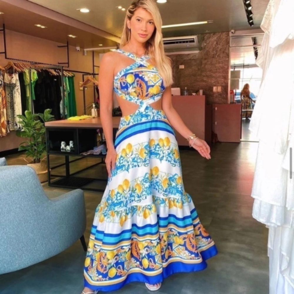 Long sleeveless blue dress - Size Small